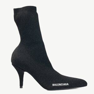 Balenciaga Knife 80 Black Glittered Stretch-Knit Ankle Boots